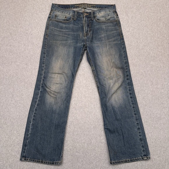 American Eagle Jeans Men's 32x27* Original Boot Blue Denim Faded 100% Cotton - Picture 1 of 9